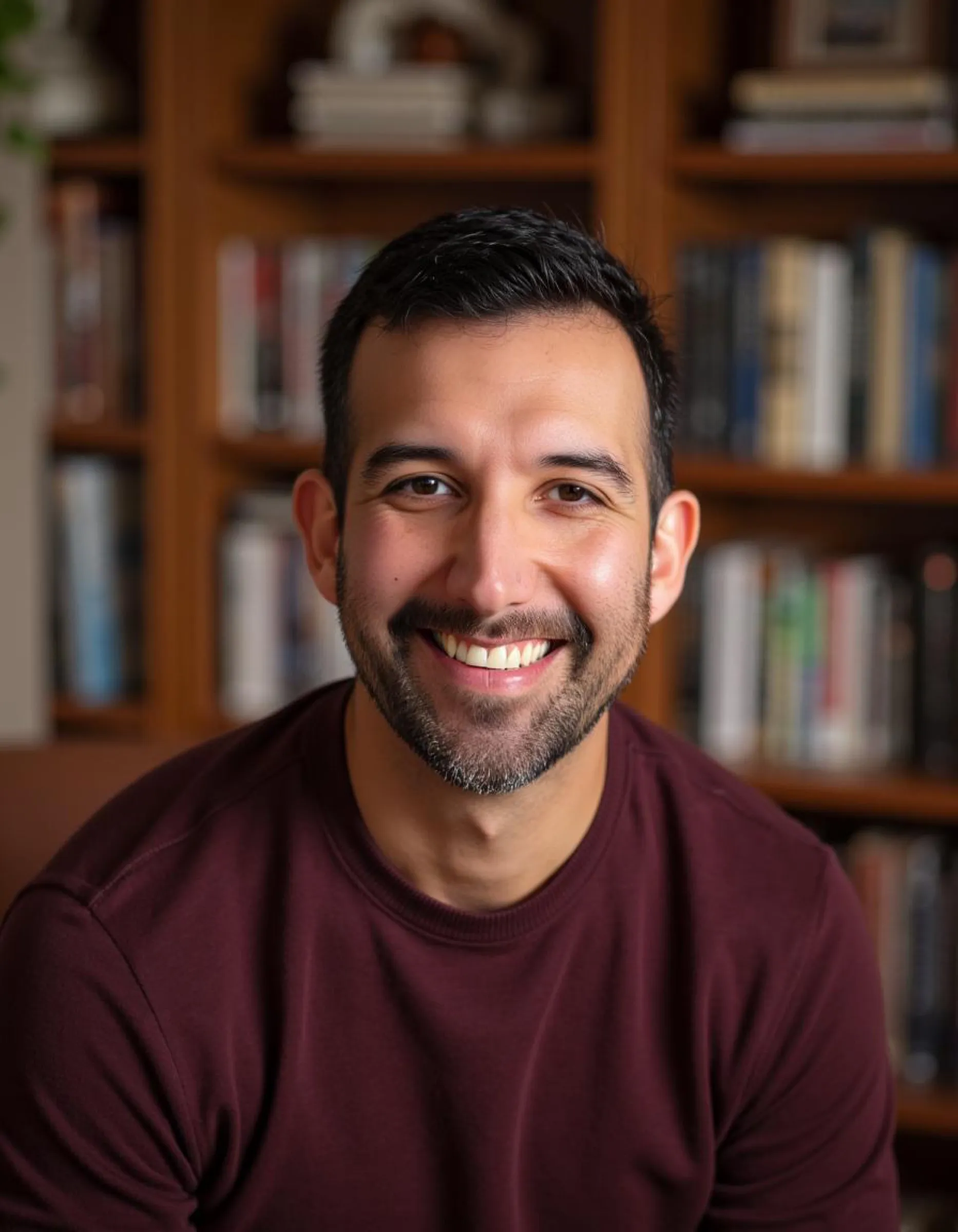 Zach Reyes, founder of Circadia Financial Planning, in front of a bookshelf